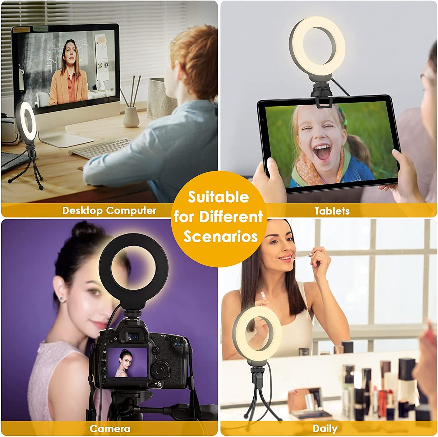 Laptop Ring Light Kit: 4-inch Dimmable USB-Powered Ring Light with Stand & Clip - Ideal for Video Conferencing, Zoom Meetings, Makeup, Selfies, and TikTok Recording