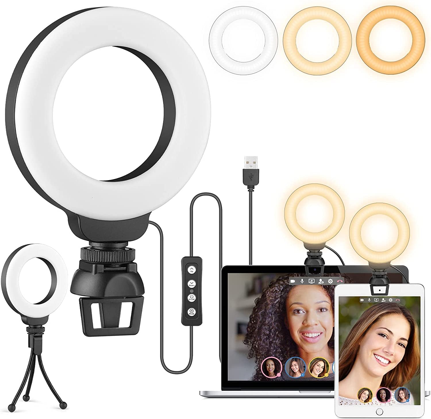 Laptop Ring Light Kit: 4-inch Dimmable USB-Powered Ring Light with Stand & Clip - Ideal for Video Conferencing, Zoom Meetings, Makeup, Selfies, and TikTok Recording